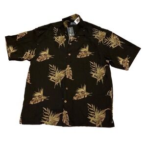 Island dry goods hawaiian style 100% silk black men's shirt Size‎ L